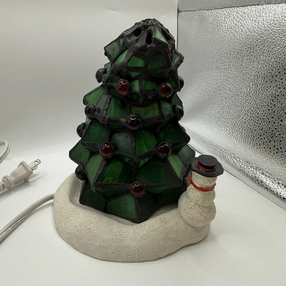 Catalina Light Tiffany Style Leaded Stained Glass Christmas Tree Lamp 8.5